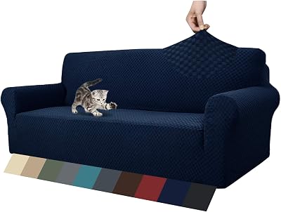 MAXIJIN Jacquard Extra Large Sofa Cover 4 Seater Navy Blue Non Slip