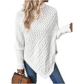 MakeMeChic Women's Cable Knit Sweater High Neck Long Sleeve Asymmetrical Hem Fall Pullover Sweaters
