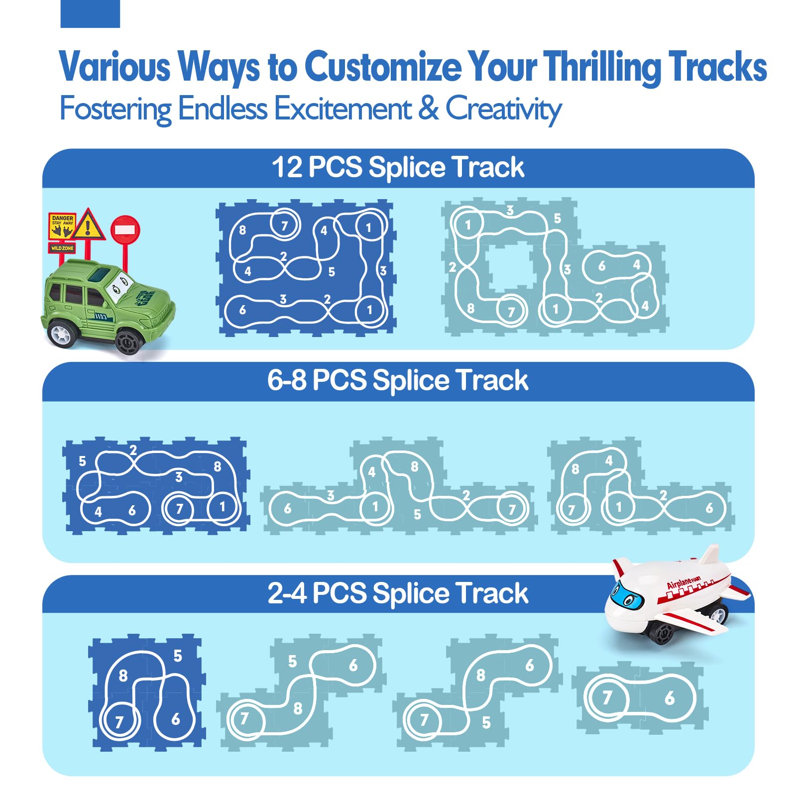 hahaland Puzzle Racer Kids Car Track Set - 5x5 Inches Larger Size of Each Piece Toys for Ages 3-4 for Kids 3 Year Old Boy Toys for 3-5 Birthday Gifts