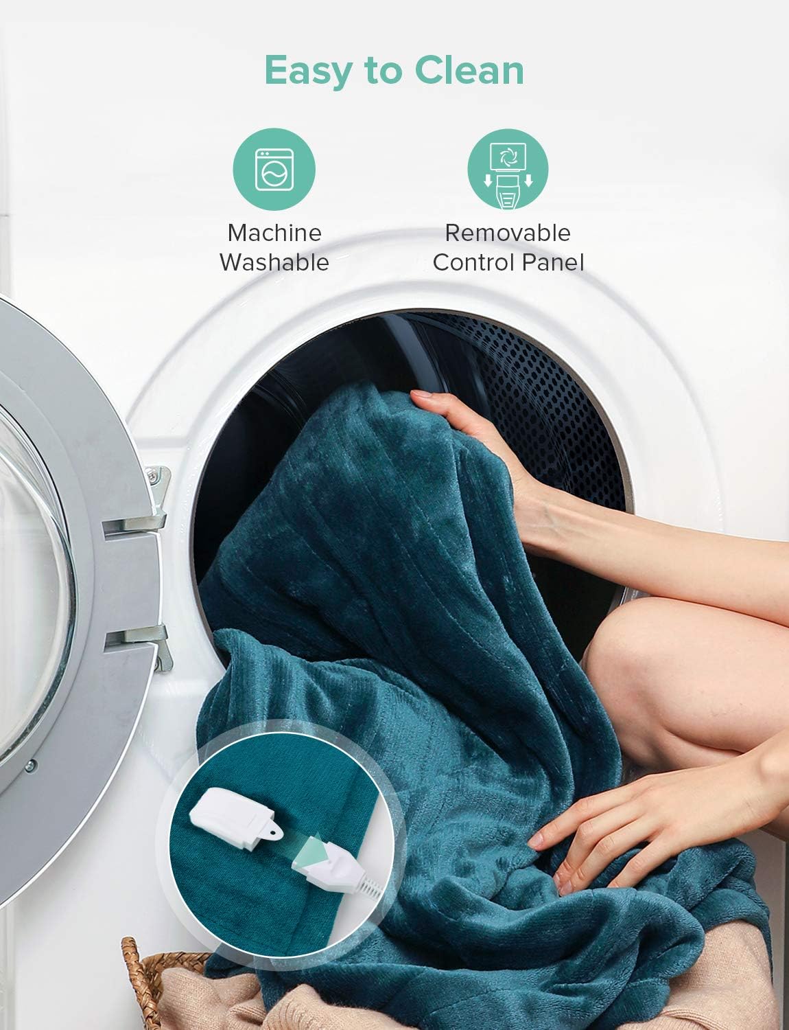 Sable Heated Blanket Electric Throw, 50" x 60" Full Body Size Fast Heating Blankets Flannel, 10 Heating Levels 3 Hours Auto-Off ETL Certified Machine Washable (Blue): Home & Kitchen