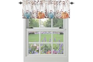 VANDARLLIN Fall Thanksgiving Kitchen Curtains Valances for Windows Watercolor Autumn Pumpkins Eucalyptus Leaves Rod Pocket Window Treatment for Kitchen /Living Room/Bedroom/ Bathroom,54" X 18" , Blue Orange