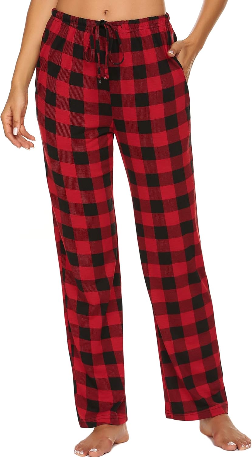 Ekouaer Women Lounge Pants Comfy Pajama Bottom with Pockets Stretch Plaid Sleepwear Drawstring Pj Bottoms Pants at  Women’s Clothing store