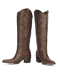 Pasuot Brown Cowboy Boots for Women - Wide Calf