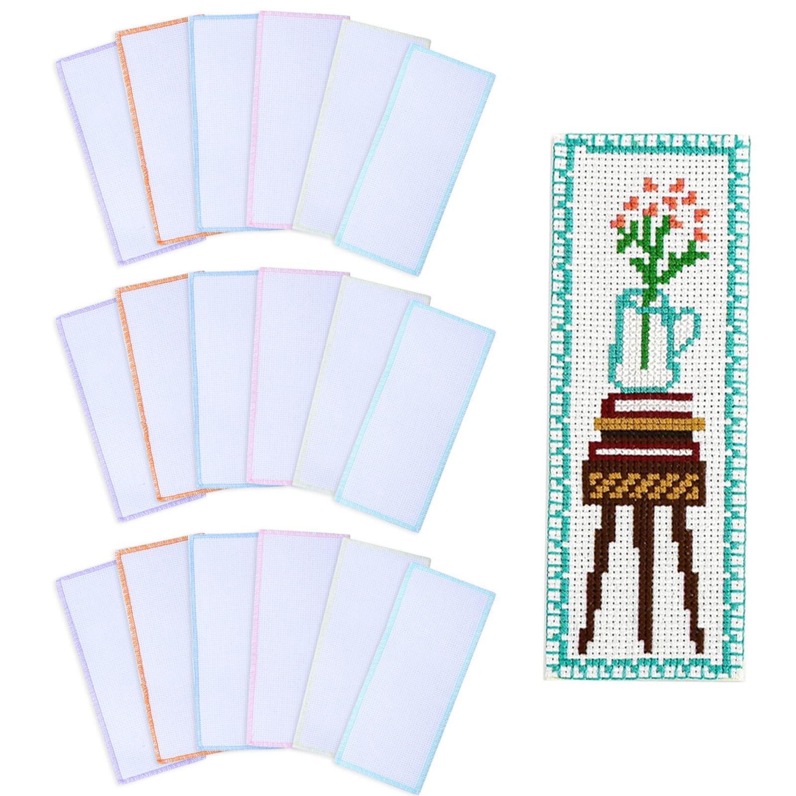 GLOBLELAND 18PCS 6 Colors Blank Cross Stitch Bookmark 7.5x2.8inch Colored Lace Embroidery Edge DIY Bookmark Kits