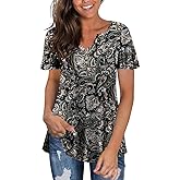 Tralilbee Women's Plus Size Long Sleeve Flowy Henley Shirt V Neck Tunic Tops