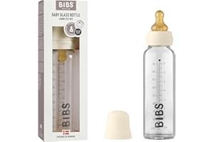 BIBS Baby Glass Bottle Complete Set 225 ml | BPA Free Natural Rubber | Made in Denmark | Ivory