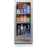 Ca'Lefort 15 Inch Beverage Refrigerator - 100 Can Small Beverage Fridge, Drink Fridge Glass Door 3 LED 34°F -54°F Beverage Co