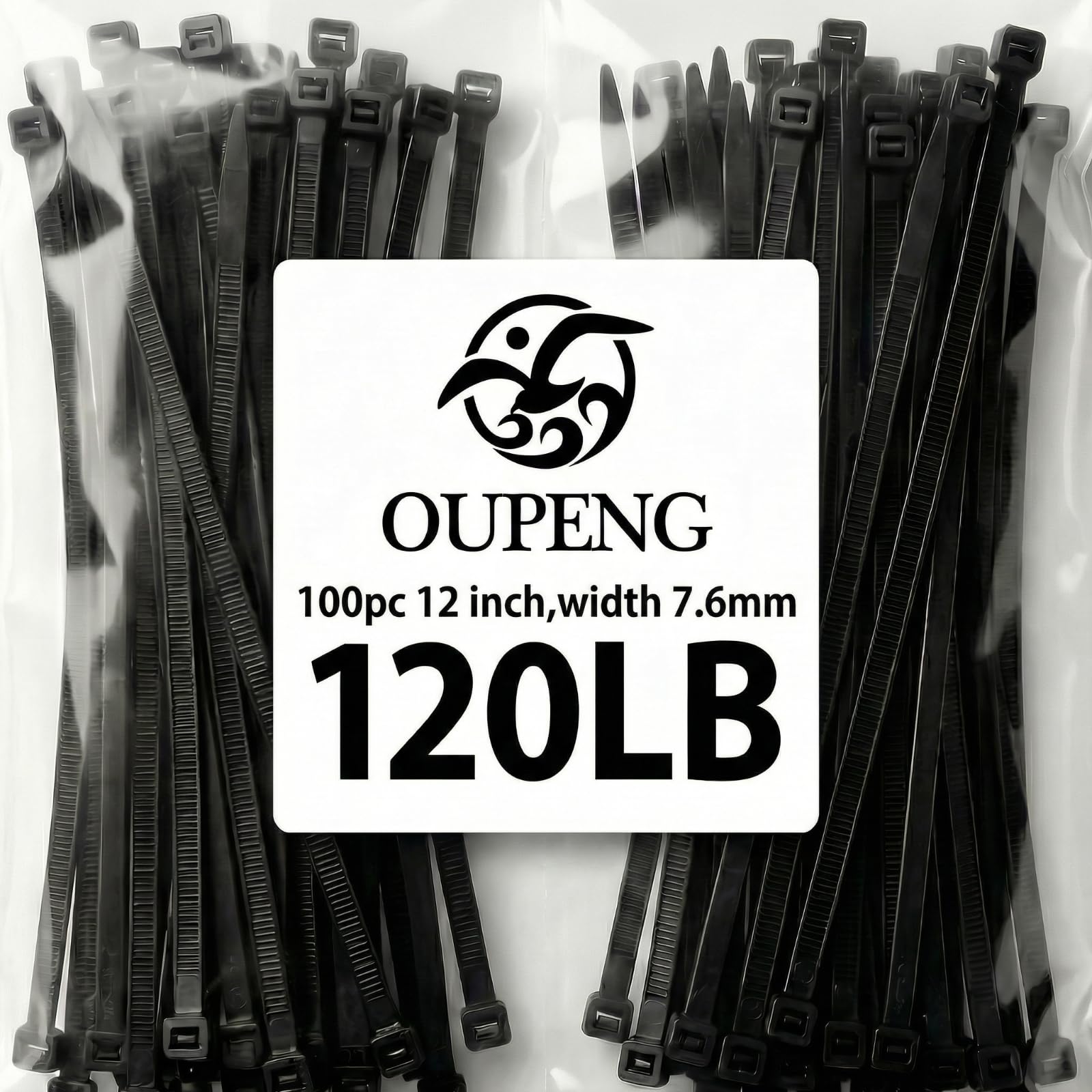 Zip Ties 12 inch ,Heavy Duty Cable Ties with 120 Pounds Tensile Strength,Black Zip Ties,100 Pack, Wire Ties for Indoor and Outdoor Use.
