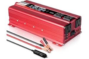 Cantonape 1000W/2000W(Peak) Car Power Inverter DC 12V to 110V/120V AC Converter with LCD Display 4 AC Outlets and Dual USB Car Charger for Car Home Laptop Truck Red