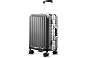 LUGGEX Carry On Luggage with Spinner Wheels, 8010S Aluminum Frame Zipperless Polycarbonate Hard Shell Suitcase (ZX-Core, Charcoal Metallic, 20 Inch)