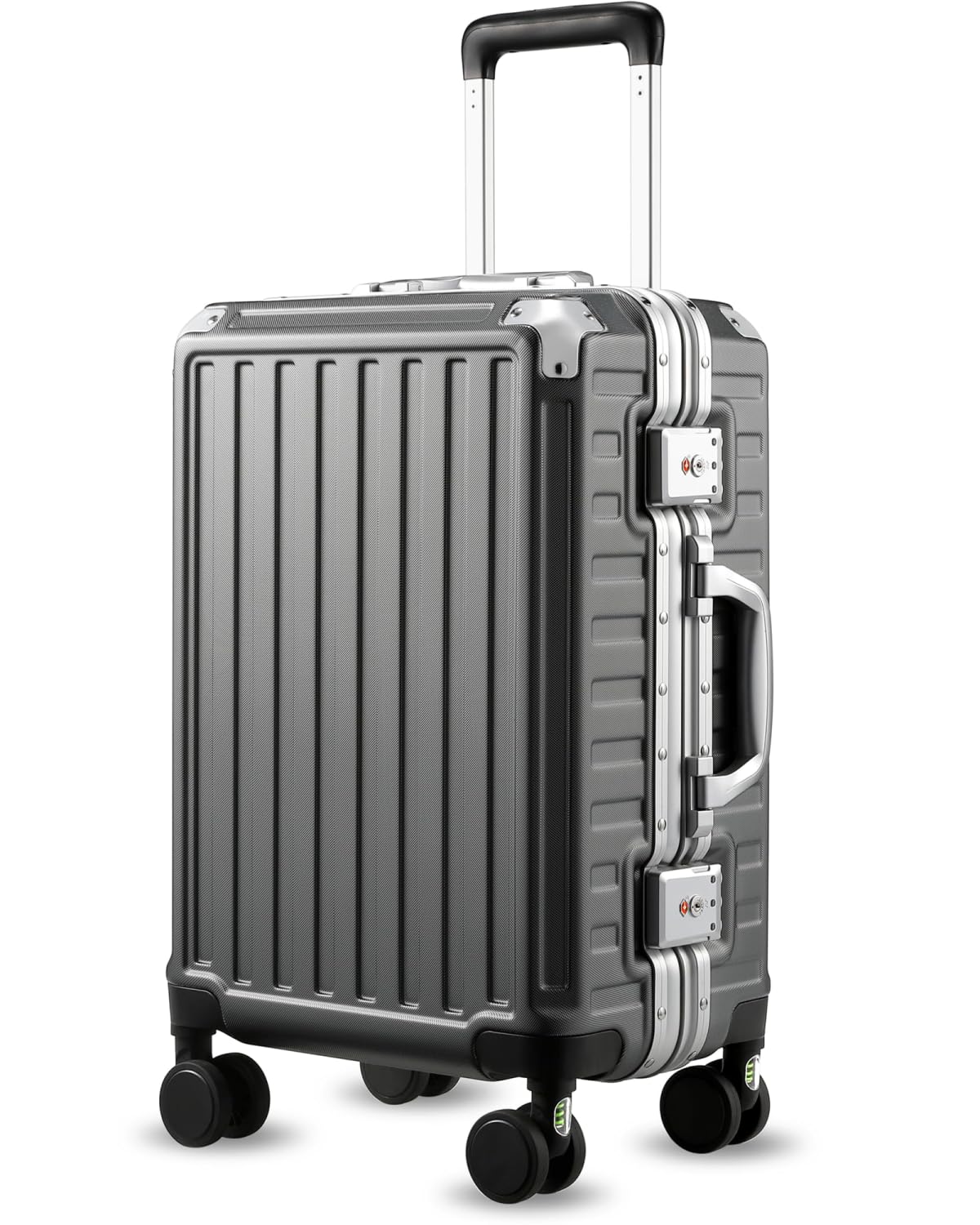 LUGGEX Carry On Luggage with Spinner Wheels, 20 Inch Aluminum Frame Zipperless Polycarbonate Hard Shell Suitcase, Charcoal Metallic