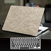 DTangLsm for MacBook Pro 13 inch Case 2025 2024-2016 M2 A2338 M1 A2251 A2289 A2159 A1989 A1708 A1706, Elegant Retro Leather Hard Shell Case for MacBook Pro 13 + Keyboard Cover, Apricot Embossed Floral