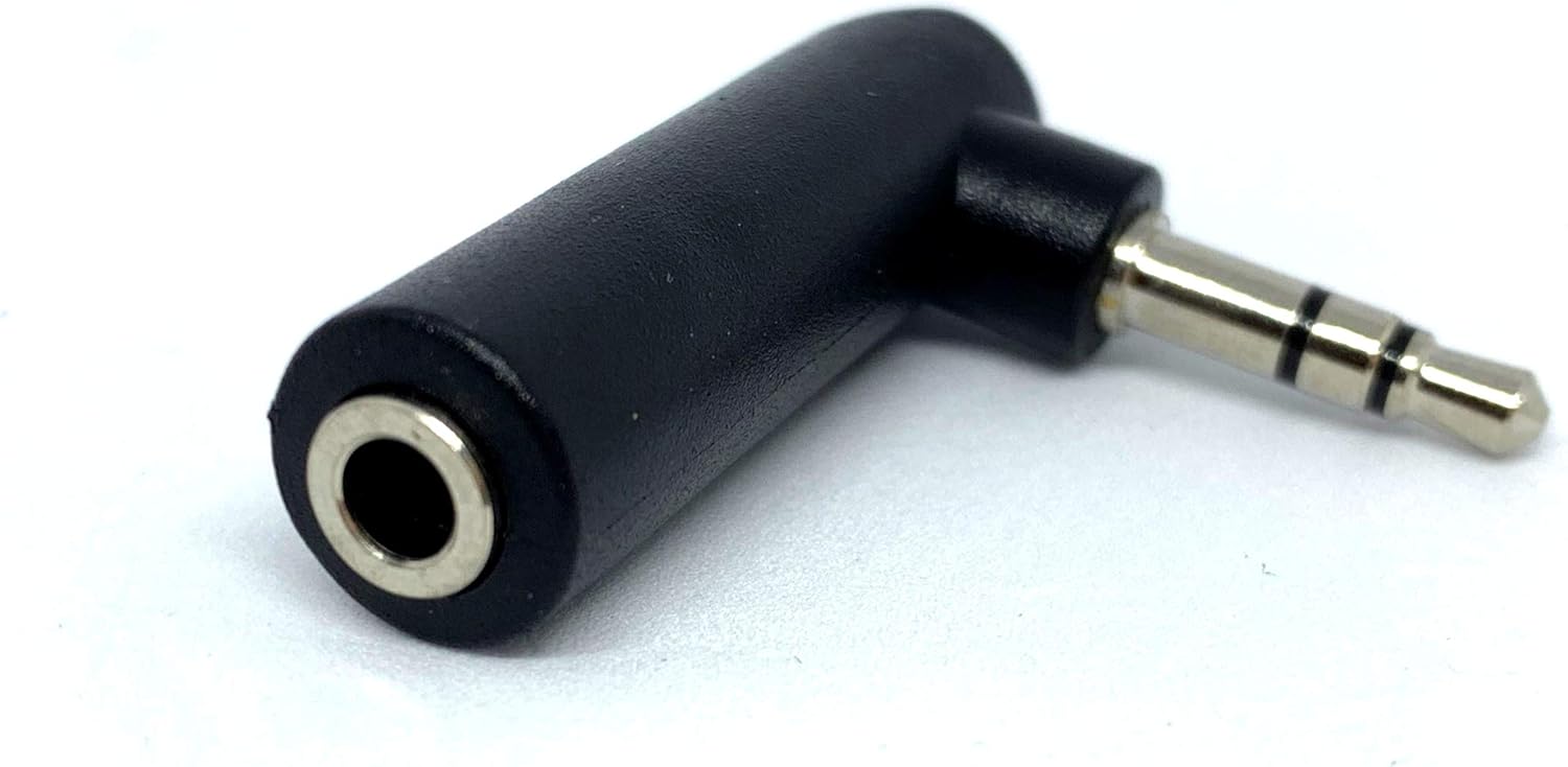 MainCore Right Angle 3.5mm Jack Socket to 3.5mm Male Stereo Adapter Plug 90 Degree Nickel Plated (1pcs), black