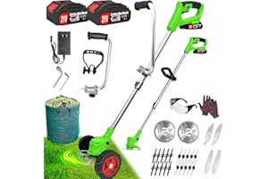 ASTARNING Weed Wacker Cordless Eater, Electric Weed Trimmer Battery Powered with 2 21V/2.0Ah Battery Operated & Charger & 5 Types Blades & Wheels, No-String Grass Trimmer/Lawn Edger/Brush Cutter for Garden Yard