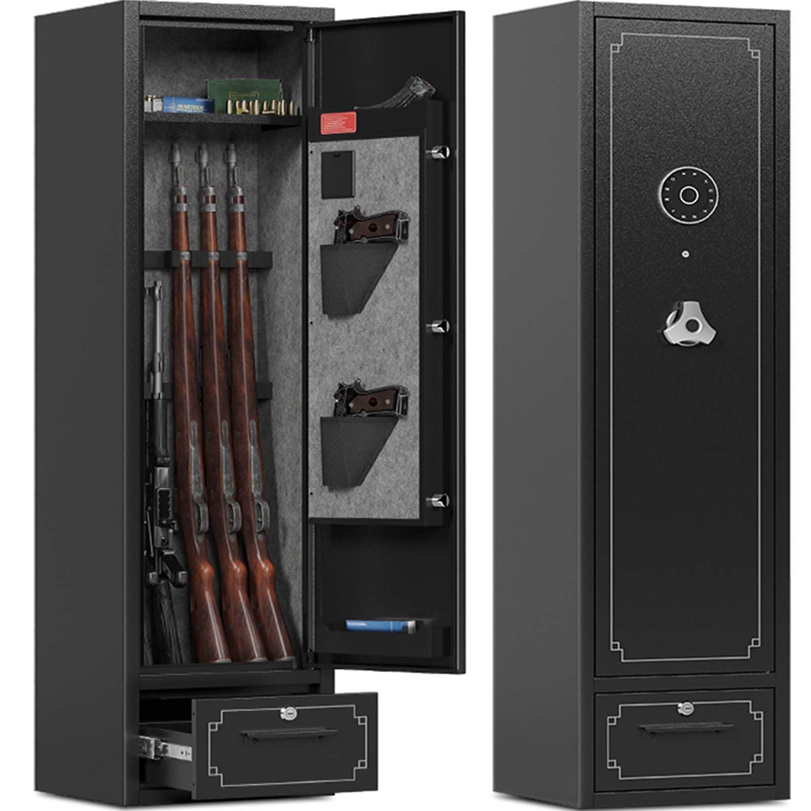 View 1 of *Can't open the main door? Unsure how* 6 Gun Safe Long Gun Safes for Rifles and Pistols Gun Cabinet Gun Safes for Rifles Sturdy Anti-Theft Rifle Safe for Home Racks Drawer and Removable Shelf