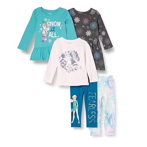 Amazon Essentials Disney | Marvel | Star Wars | Frozen | Princess Girls' Mix-and-Match Outfit Sets, Pack of 5, Frozen 2 Fearless, X-Small