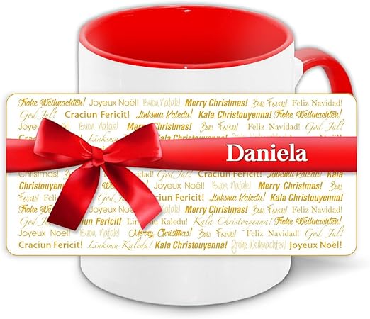 Buon Natale In 4 Lingue.Natale Tazza Con Nome Daniela E Motivo N 4 Con Giallo Dorato Testo Buon Natale In Molte Lingue Amazon It Casa E Cucina