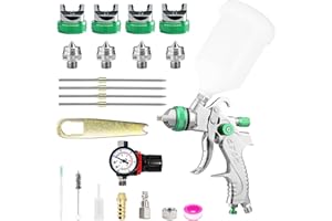 BENTOHKLE HVLP Spray Gun Kit with 1.4/1.7/2.0/2.5mm Nozzles, Professional Car Paint Spray Gun Wall Repair Furniture Refinishing Painting Gun, Gravity Feed Paint Sprayer Gun (Green-1.4/1.7/2.0/2.5mm)