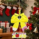 Pencil Bow Christmas Ornament 2025, Personalized Wooden Teacher Ornament Hanging Decoration for Window, Fireplace, Eaves, School, Holiday Party Tree Decor, Meaningful Appreciation Gifts for Teacher