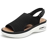 mysoft Women's Comfortable Air Cushion Support Walking Sandals Breathable Knit Slingback Platform Shoes