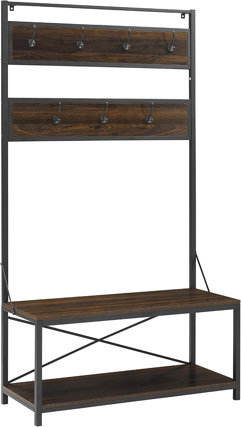 Walker Edison WE Furniture Hall Tree Coat Rack Shoe Bench Entryway organiser 2-Tier Storage Shelf with 7 Hooks - Image 3
