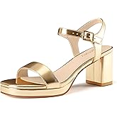 Dumjey Platform Heels for Women Square Open Toe Block Chunky Heel Sandals with Buckle Ankle Strap Prom Party Wedding Dress Pumps