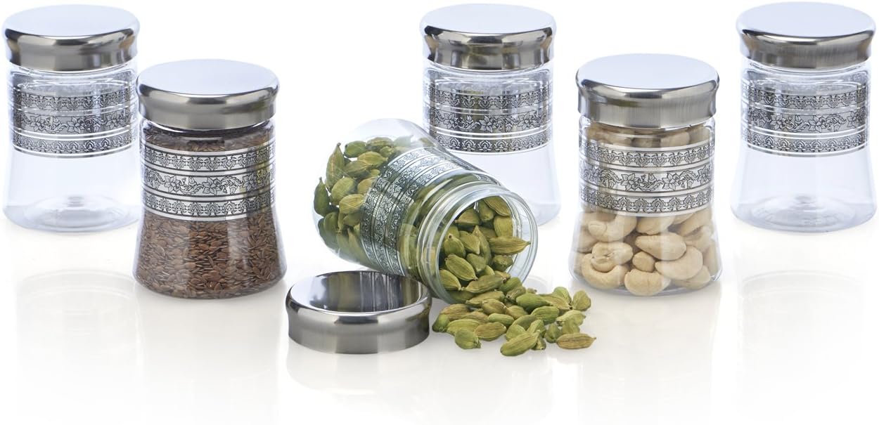 Steelo Belly Plastic Kitchen Storage Container Set Kitchen Organiser Air Tight Container Set Fridge safe US FDA Approved PET Food Grade Heavy Duty Material, BPA Free (Clear, 200 ML, Pack of 6)