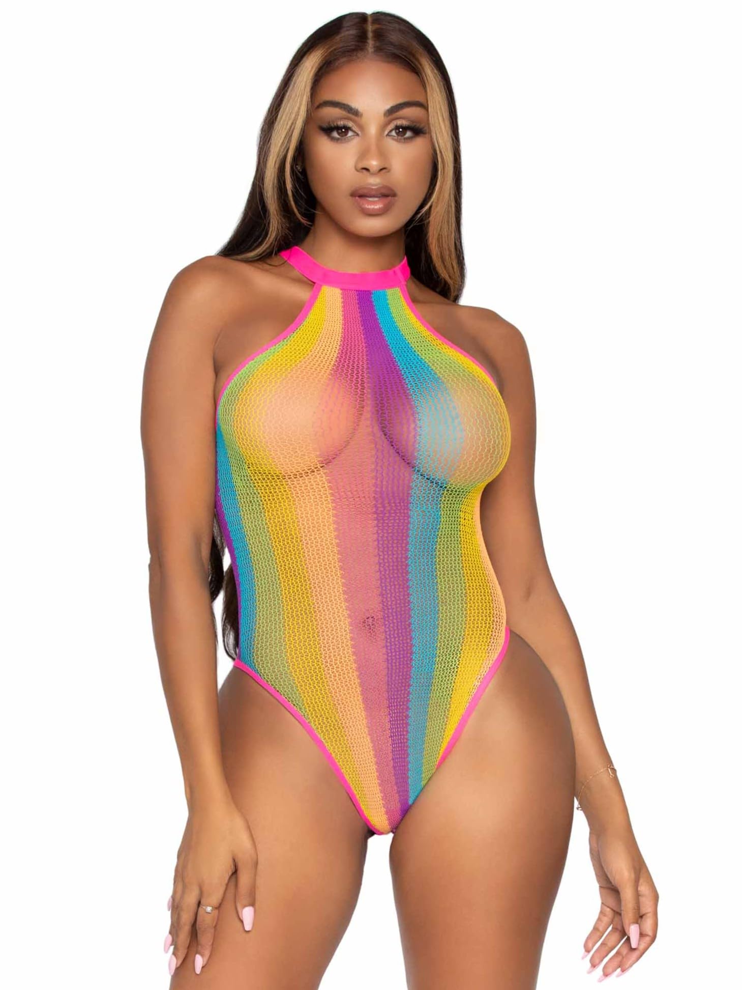 Leg Avenue 81556 Rainbow Halter Bodysuit, Multicolor