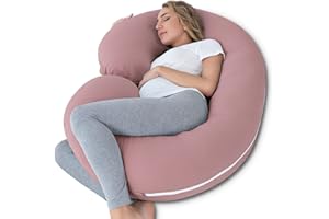 INSEN Cooling Pregnancy Pillow, Maternity Pillow with Soft Cotton Cover, C Shaped for Pregnant Sleeping (Cooling Cotton-Pink)