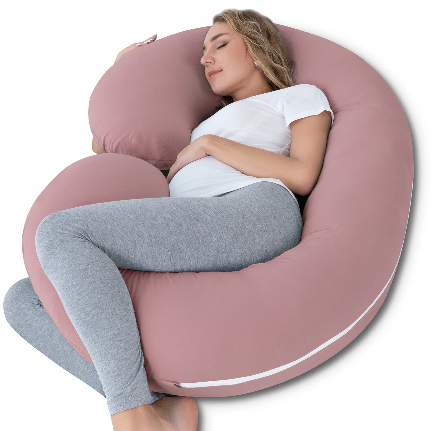 Photo 1 of INSEN Cooling Pregnancy Pillow, Maternity Pillow with Soft Cotton Cover, C Shaped for Pregnant Sleeping (Cooling Cotton-Pink)