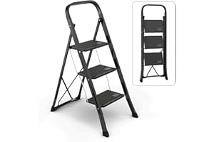 Lifetime Home Step Ladder with Wide Anti-Slip Platform & Thick Rubber Feet - Heavy Duty Foldable & Portable - 330 lbs Capacity, Steel Frame, Rubber Handgrip, Folding Step Stool - 3-Step Black