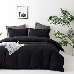 Luxlovery Black Pom Pom Comforter Set Full Pom Ball