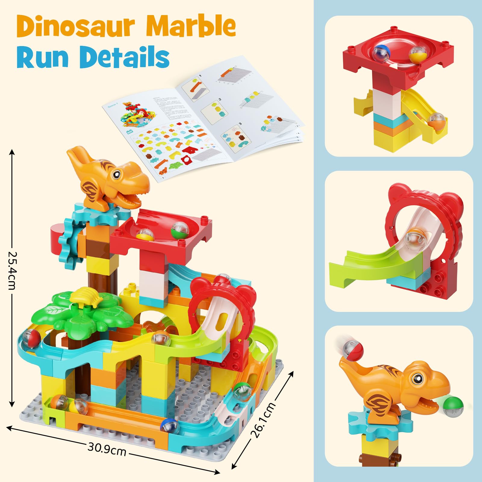 STEM MATCH Murmelbahn Bausteine Dinosaurier: 90 Teile Bahnelemente Set 6