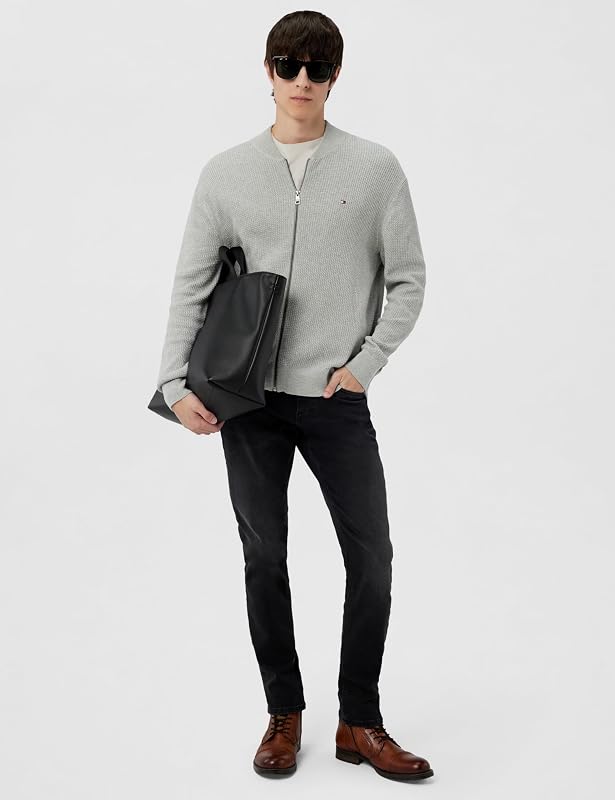 Cardigan avec Fermeture Éclair Homme Structure Baseball Zip Through sans Capuche, Gris (Light Grey Heather), 3XL — photo 6 sur 6