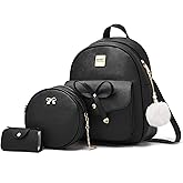 ZGWJ Mini Backpack Purse for Women - 3-Piece Set, Small PU Leather Bowknot Fashion Backpacks, Cute Casual Travel Daypacks