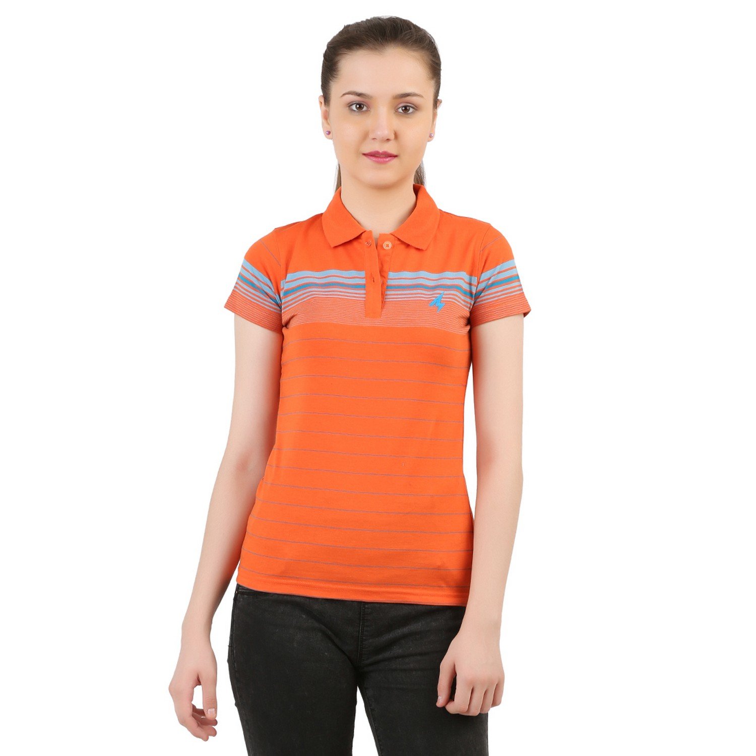 menthol womens orange engineered stripes polo t-shirt