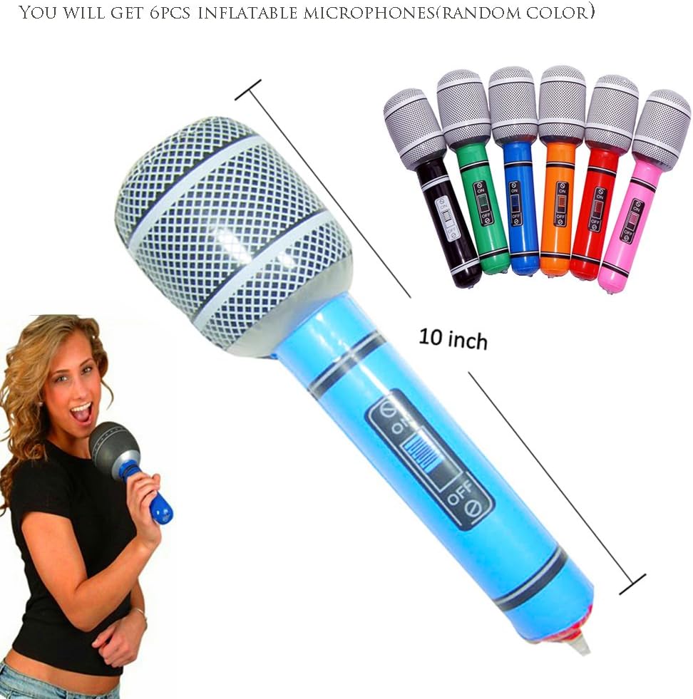 Inflatable Rock Star Toy Set - 18 Pack Inflatable Party Props - 4 Inflatable Guitar, 6 Microphones, 6 Shutter Shading Glasses, 1 Saxophone and 1 Inflatable Keyboard Piano Inflatable Rock toys: Toys & Games