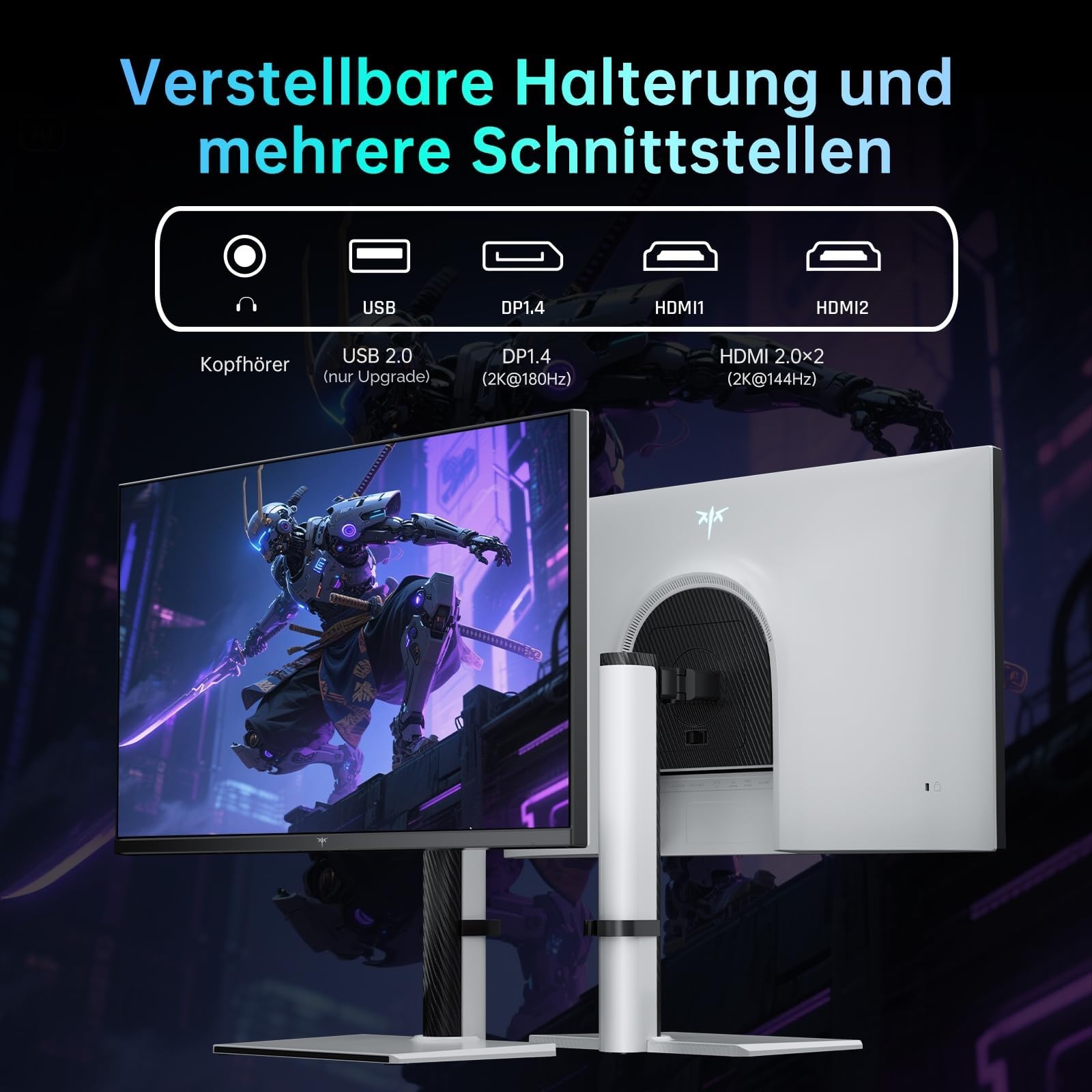 KTC 27 Zoll Mini LED Gaming Monitor, QHD 2560×1440 180Hz, HVA Panel, HDR1400, 5000:1 Kontrast, 1ms, Quantum Dot, 99% sRGB, 96% DCI-P3, Adaptive Sync, HDMI 2.0, DP1.4, VESA 100×100mm, Weiß, M27T6 7