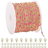 YOUBEIYEE 5 Meters Pink Enamel Bead Chains for Jewelry Making Gold Plated Stainless Steel Jewelry Chains Bulk