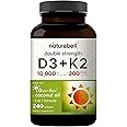 NatureBell Vitamin Double Strength D3 + K2-240 Softgels - 10,000 IU Vitamin D & 200mcg K2 - Bone Strength, Immune Function & 