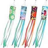 Macarrie 4 Pcs Seasonal Windsock Outdoor Fall Winter Hanging Decor | Pumpkin Bullfinch Bird, Spring Summer Daisy Tropical Beach Palm, Wind Socks Spinners Hanging Flag, for Outside Garden Yard