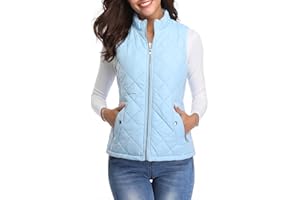 fuinloth Women's Quilted Vest, Stand Collar Lightweight Zip Padded Gilet