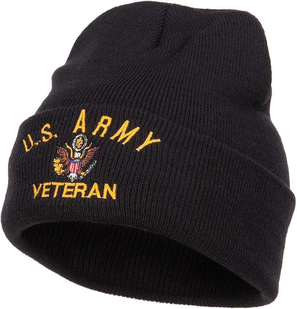 e4Hats US Army Veteran Military Embroidered Long Beanie - Black OSFM: Clothing