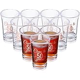 Sliner 48 Pack Birthday Shot Glasses Bulk Unbreakable 1.4 oz Cheers to 40/45/50/55/60 Years Shot Glass Thick Base Mini Clear Plastic Wine Glass Anniversary Favors for Guests Birthday(Rose Gold,50th)