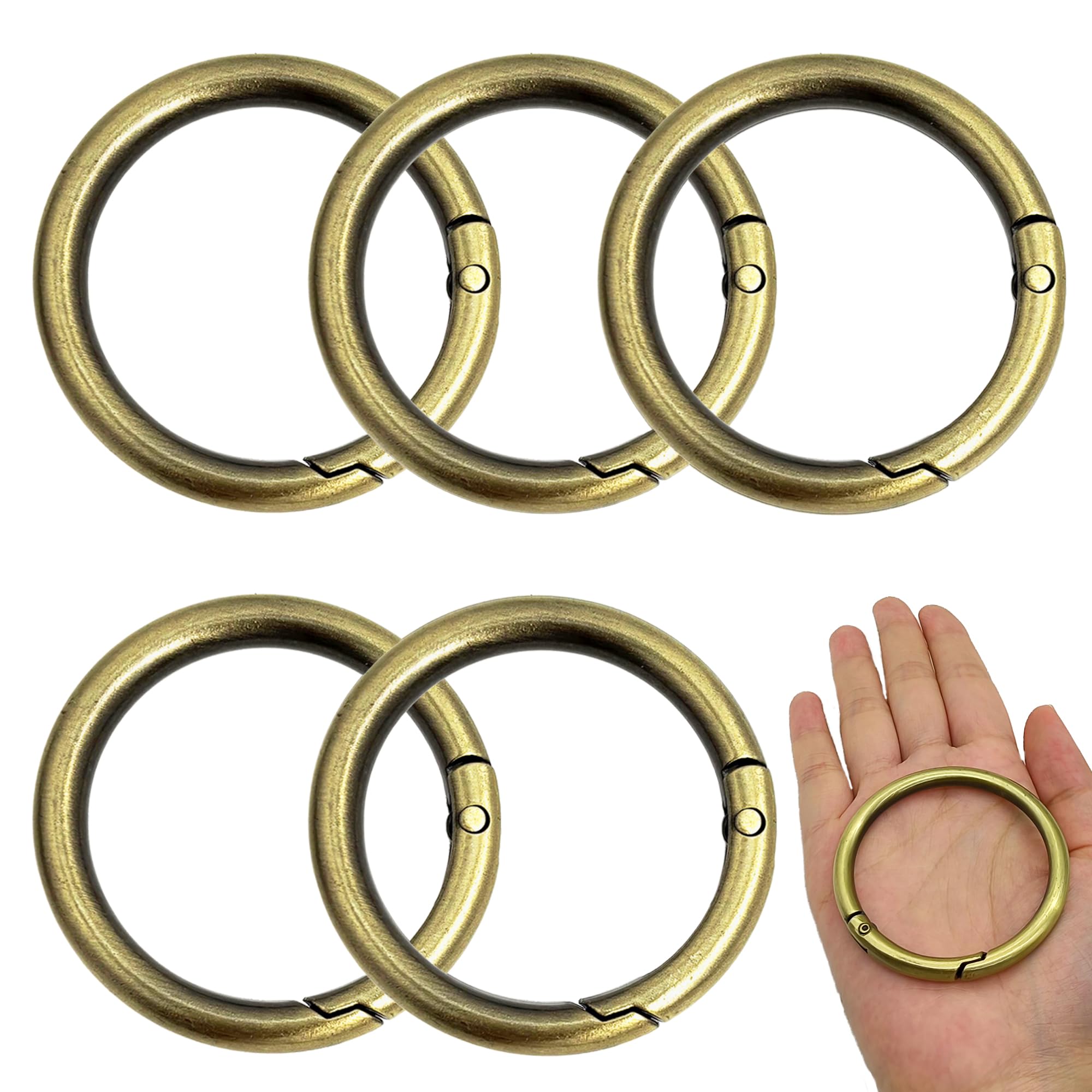 XCSJ 5 Pcs Round Carabiner 61 mm OD 50 mm ID Zinc Alloy Snap Hook Buckle Keychain-O Ring for Bag, Keychain, DIY (Bronze)