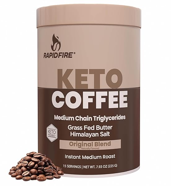 RAPID FIRE KETOGENIC FAIR TRADE INSTANT KETO COFFEE MIX SUPPORTS ENERGY METABOLISM WEIGHT LOSS KETOGENIC DIET CANISTER 15 SERVINGS, ORIGINAL, 7.93 OUNCE