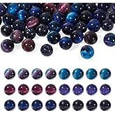 Boutigem 60Pcs Galaxy Theme Tiger Eye Beads 8mm Round Stone Beads Synthetic Gemstone Bead Planet Loose Spacer Bead with Elastic Crystal Thread for DIY Bracelet Earring Necklace Jewelry Making