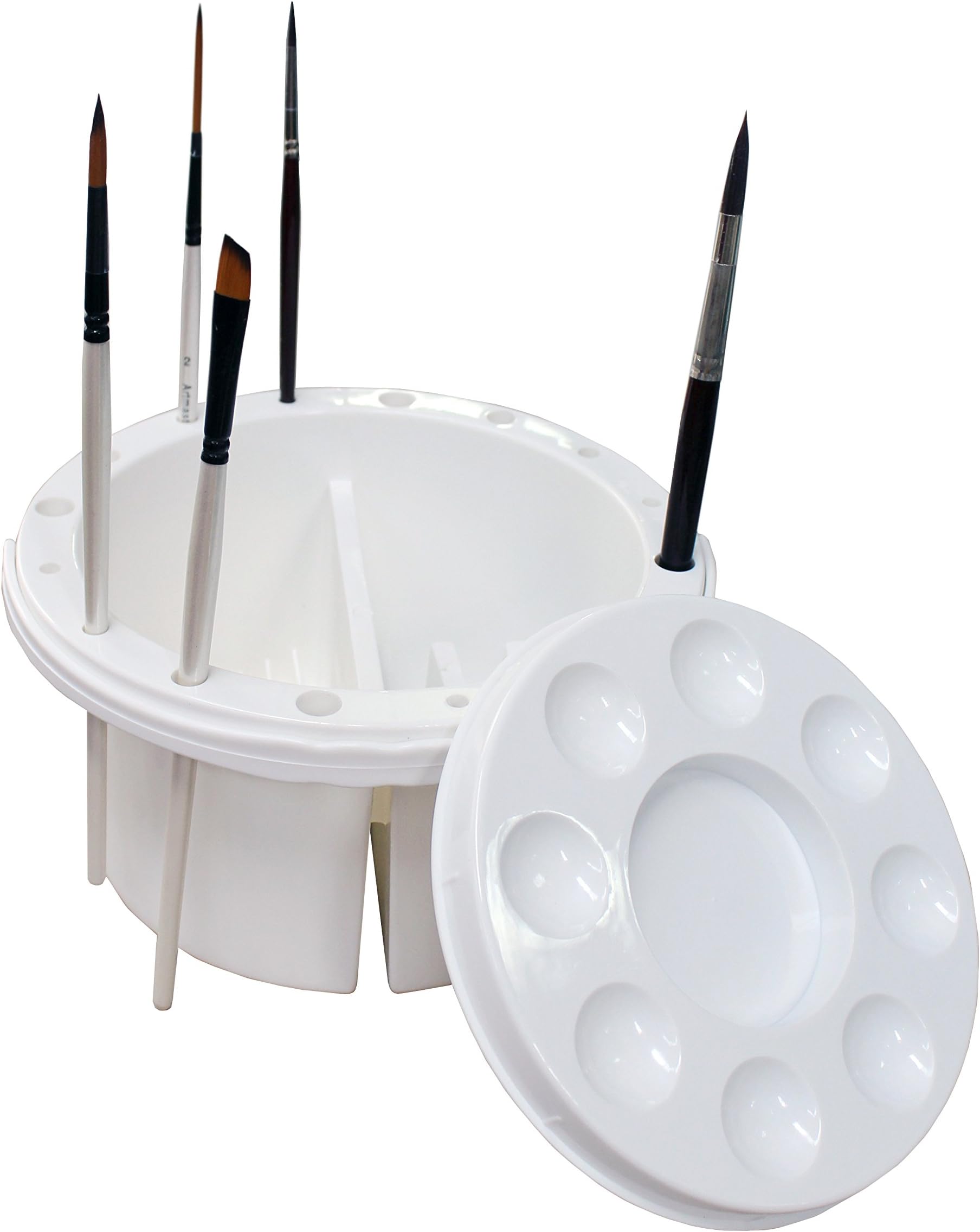 Plastic Paint Brush Washer & Storage Tub with Cicular Palette