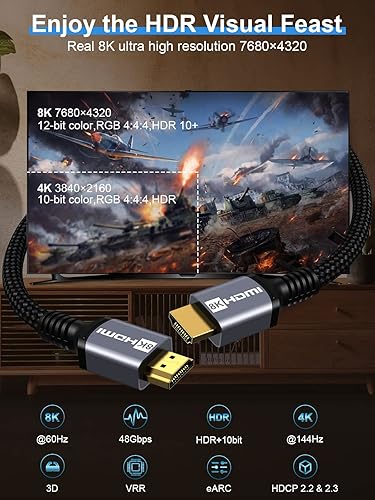 Anhuicco HDMI Cables 4K 8K HDR Certified 48Gbps 8K 10K