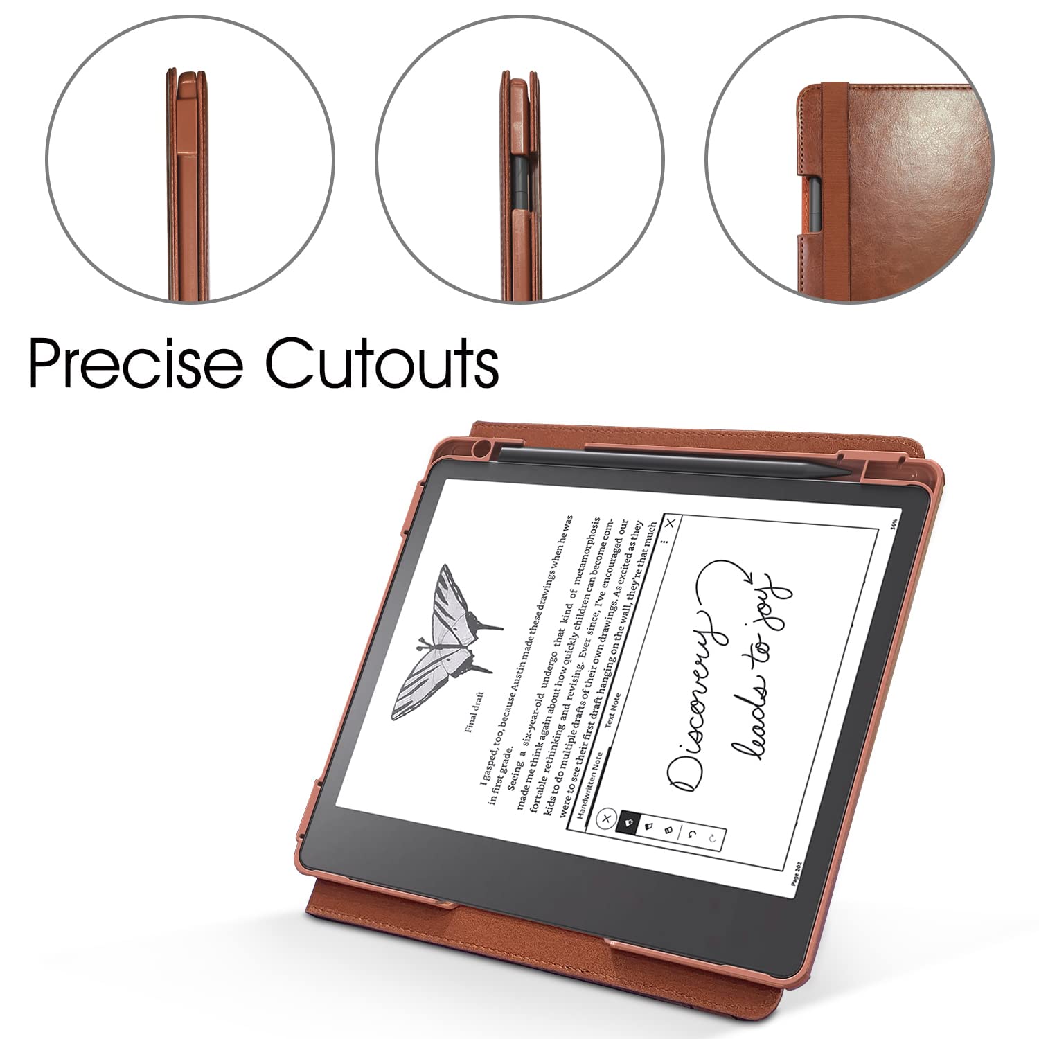 E NET-CASE Case for Kindle Scribe 10.2 inch 2024 & 2022 Released, Multi-Viewing 360 Degree Rotating Cover with Stand, Auto Sleep/Wake with Pen Holder, (Brown)